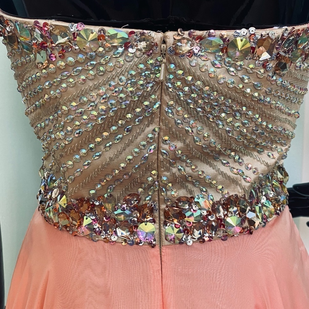 Size 4 Tangerine Salmon Peachy Pink a-line Sherri Hill prom dress Flowy Chiffon - Picture 3 of 4